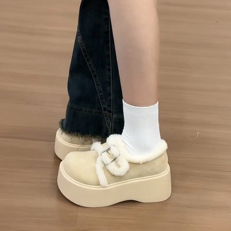 Damen Plattform-Schuhe mit kuscheligem Innenfutter und modischem Schnallen-Design R&B