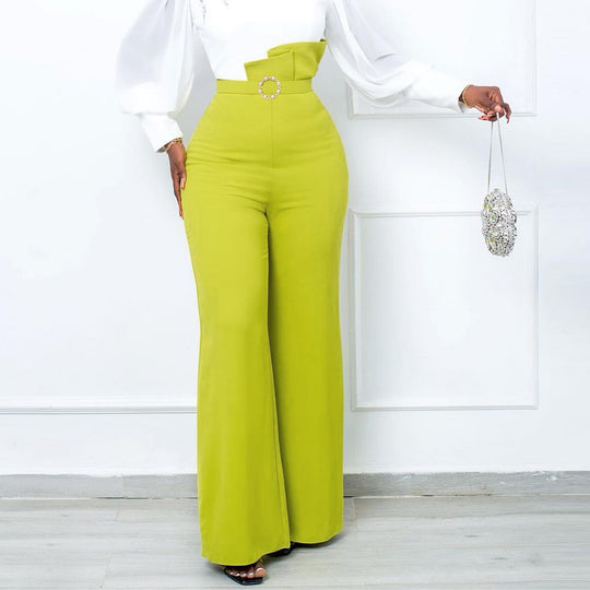 Damen Elegante Hochbundhose mit schickem Gürtel und weitem Bein R&B