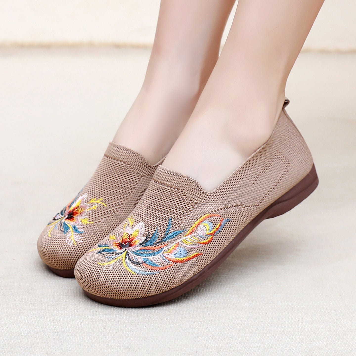Damen Slip-On Schuhe mit floralem Stickdesign und rutschfester Sohle R&B