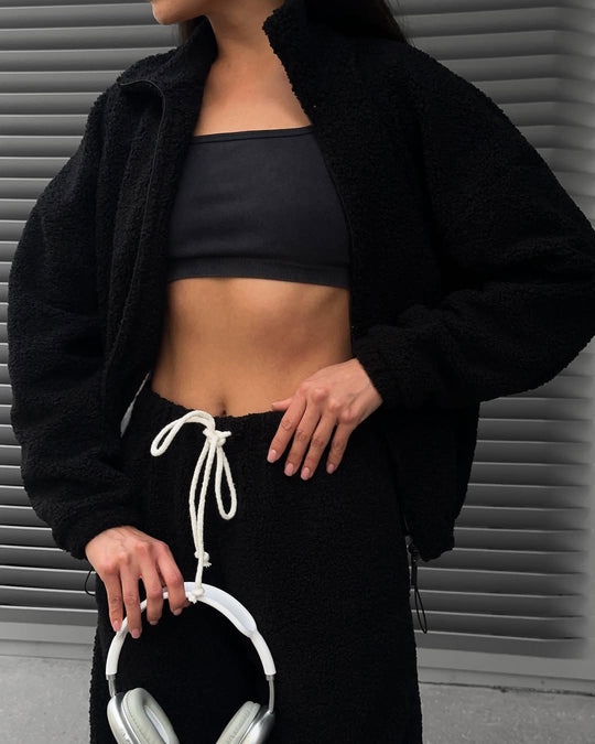 Damen gemütliches Fleece-Jogginganzug-Set mit Kapuze und elastischem Bund R&B