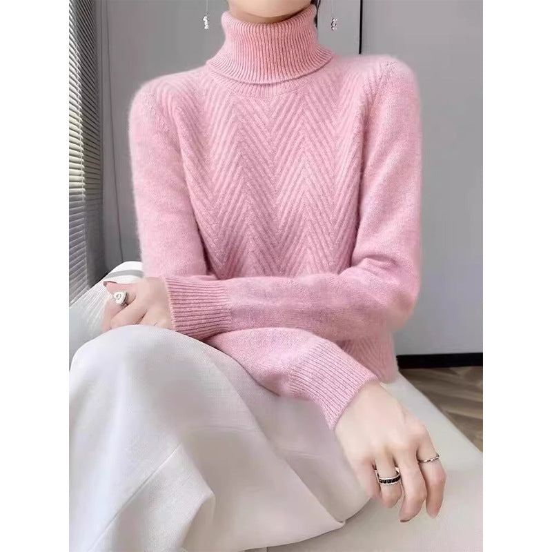 Damen eleganter Strickpullover mit Stehkragen und feiner Rippstruktur R&B