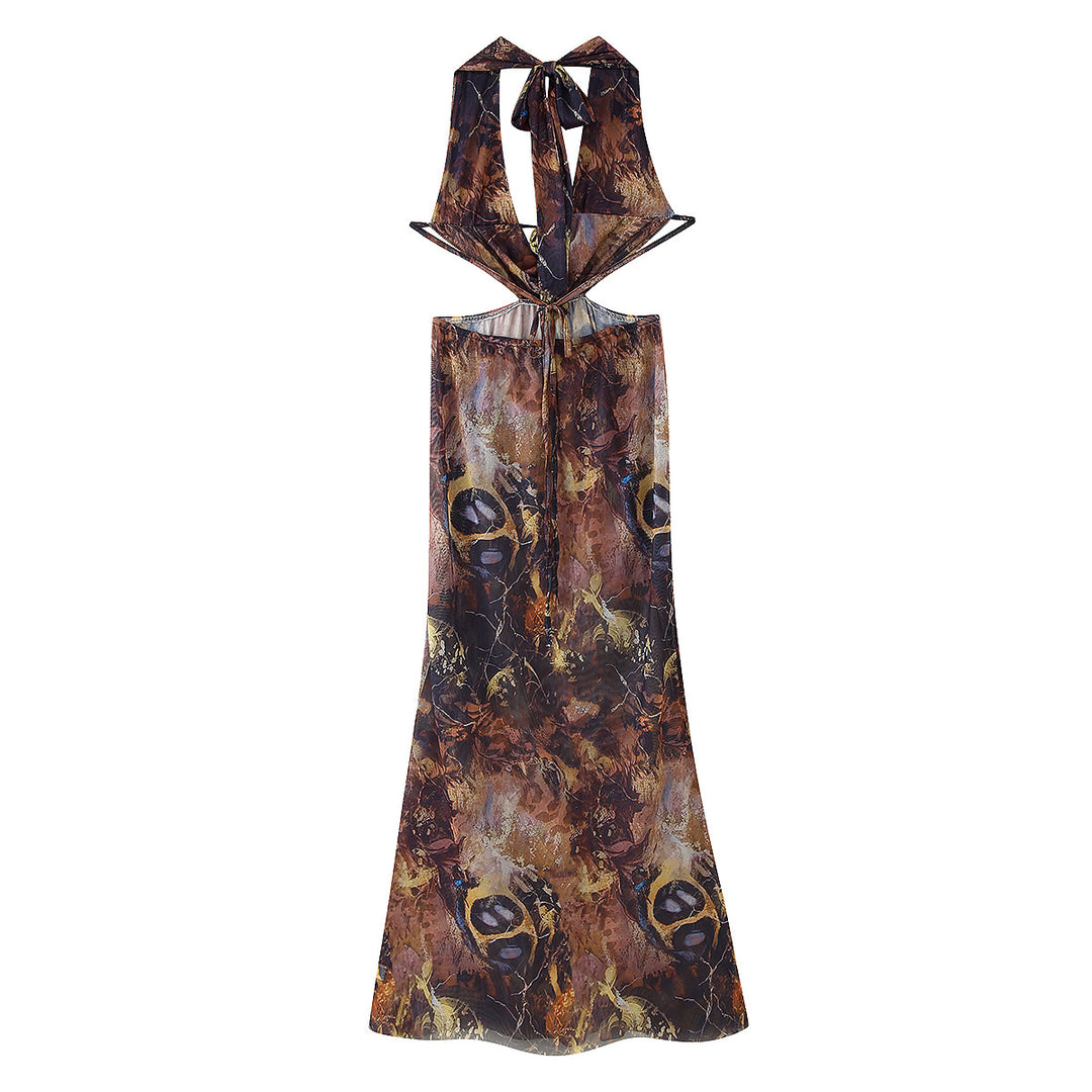 Damen Maxikleid mit elegantem Rücken-Ausschnitt und aufregendem Druck R&B