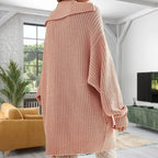Damen oversized Strickjacke mit offener Front und praktischen Taschen R&B