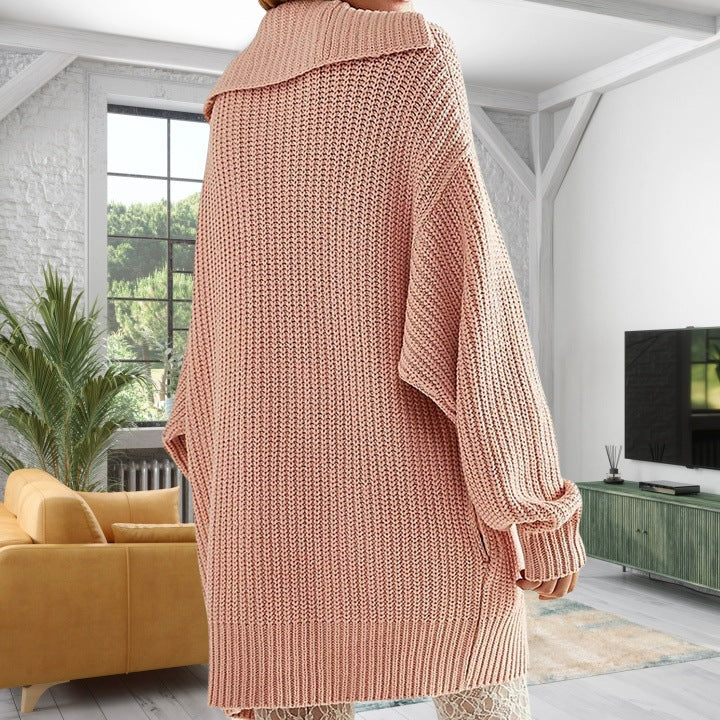 Damen oversized Strickjacke mit offener Front und praktischen Taschen R&B
