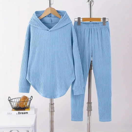 Damen lässiger Sweat-Pulli und -Hose Set mit strukturiertem Design R&B