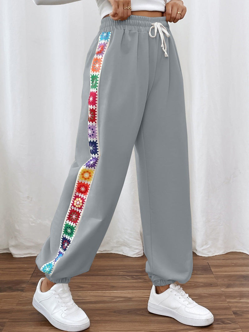 Damen Freizeit-Hose mit buntem Blumenmuster und elastischem Bund R&B