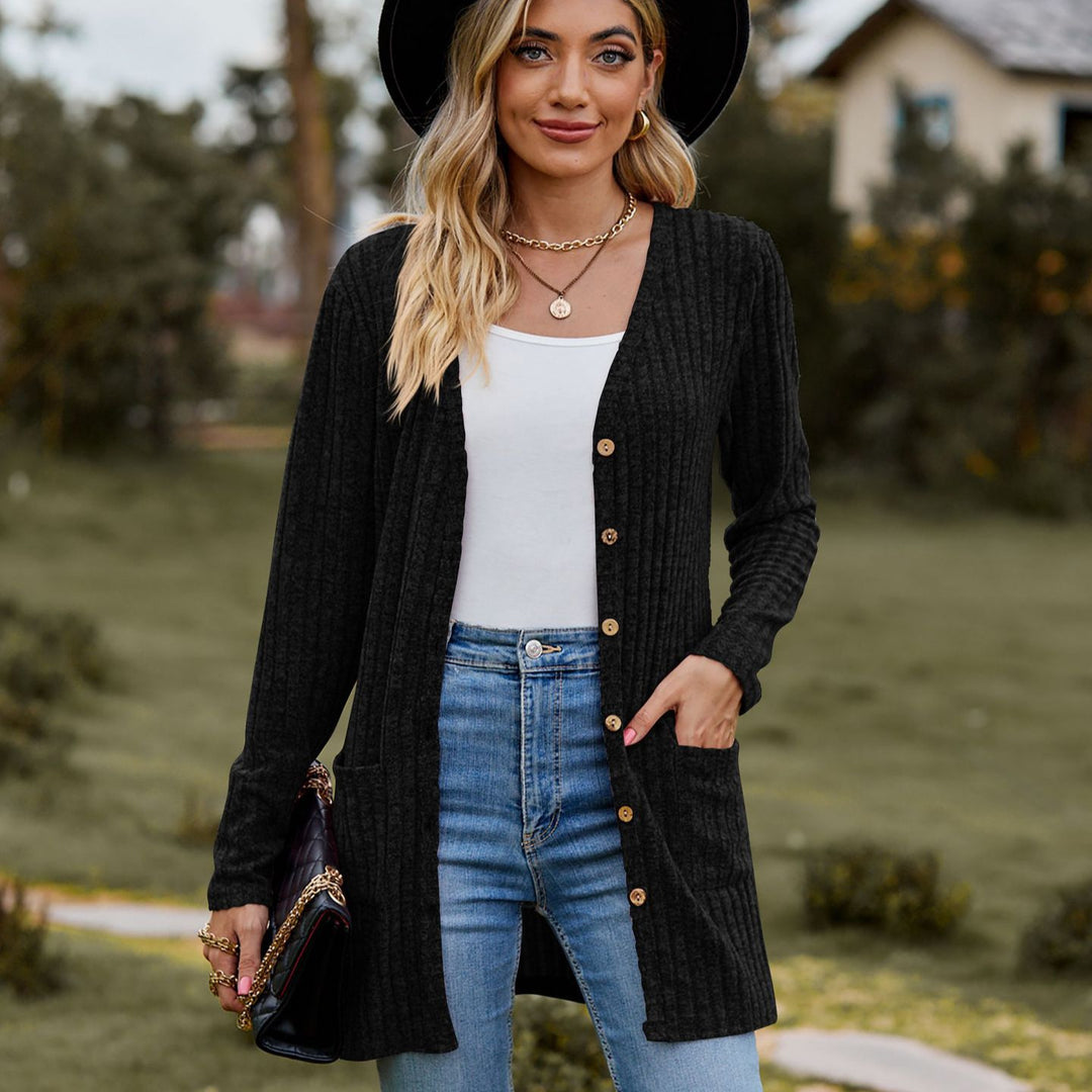 Damen kuschelige Strickjacke mit praktischen Taschen und modischem Rippdesign R&B