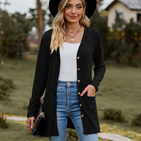 Damen kuschelige Strickjacke mit praktischen Taschen und modischem Rippdesign R&B