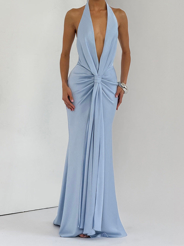 Damen Elegantes Maxi-Kleid mit tiefem V-Ausschnitt und drapierten Details R&B