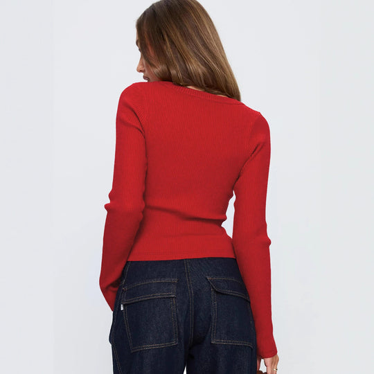 Damen Elegantes Ripp-Cardigan mit V-Ausschnitt und Knopfleiste R&B