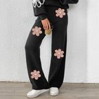 Damen lockere Strickhose mit floralen Applikationen R&B