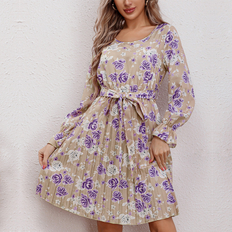 Damen Blusenkleid mit floralen Rüschendetails und Taillengürtel R&B