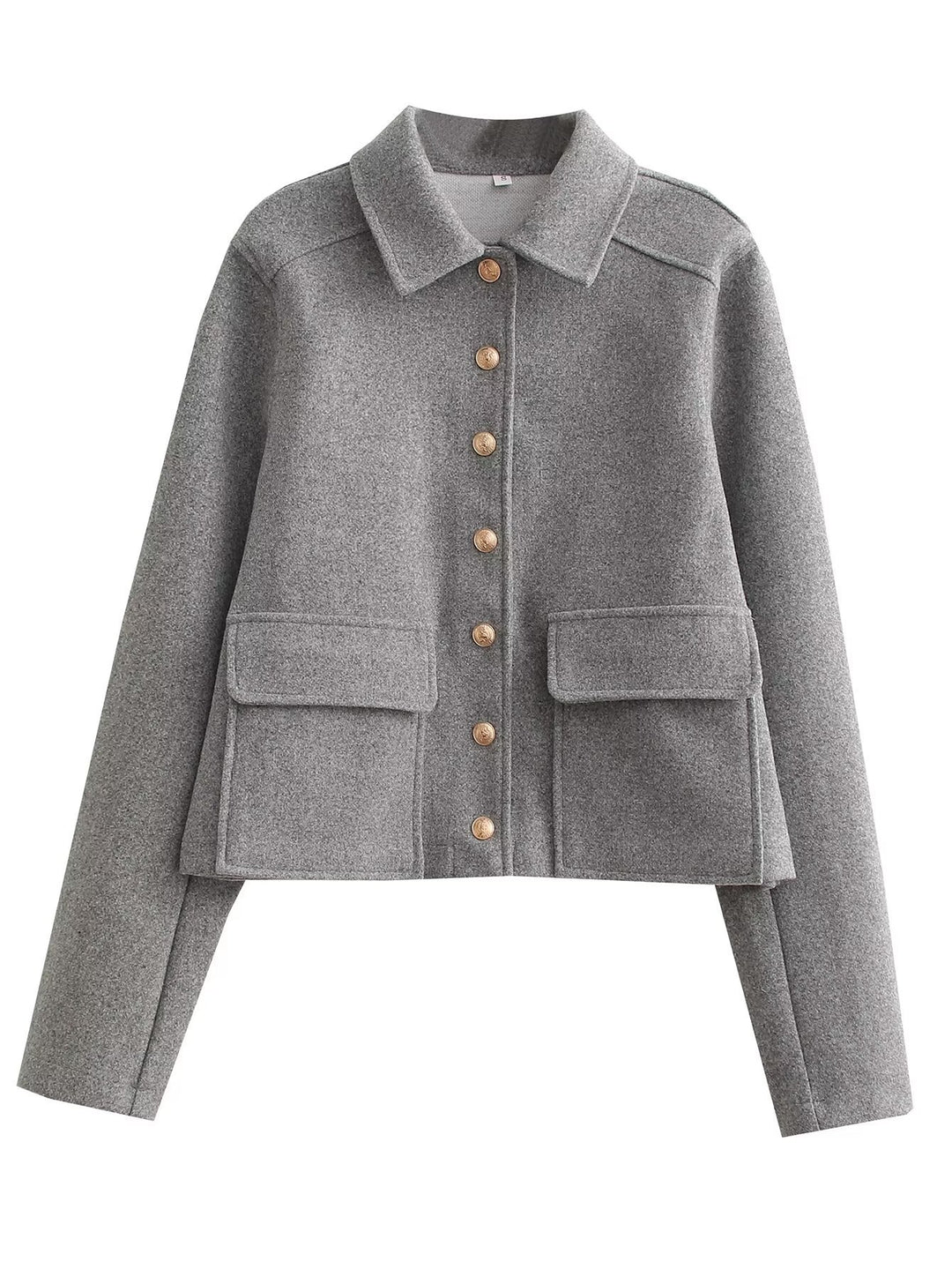 Damen modische Kurzjacke mit praktischen Taschen und goldenen Knöpfen R&B