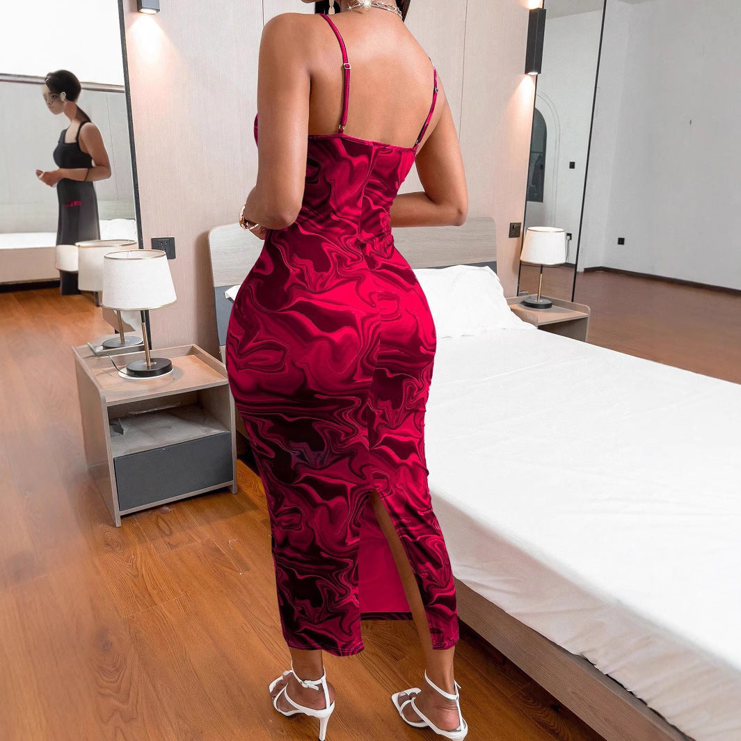 Damen Bodycon-Kleid mit elegantem Schleppe-Ausschnitt und dekorativem Muster R&B