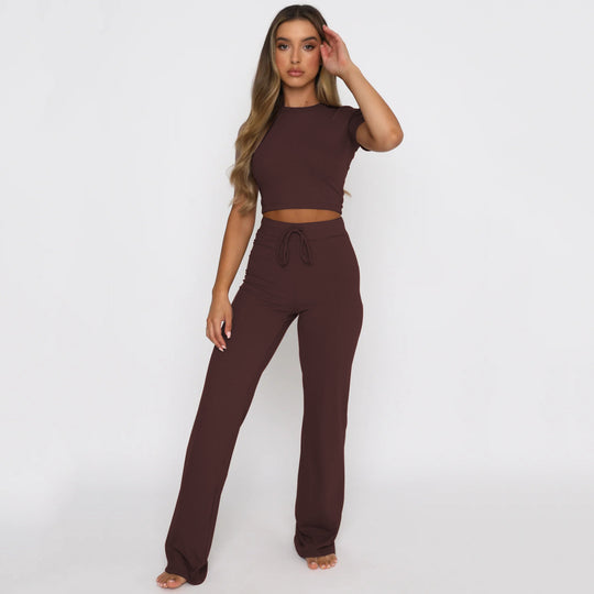 Damen Cropped Top und elegante Flared Pants Set R&B