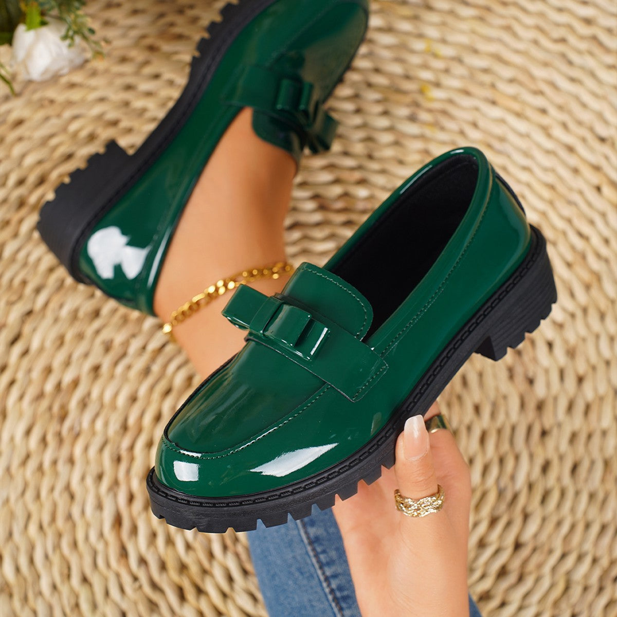 Damen elegante Loafers mit modischem Schleifen-Design