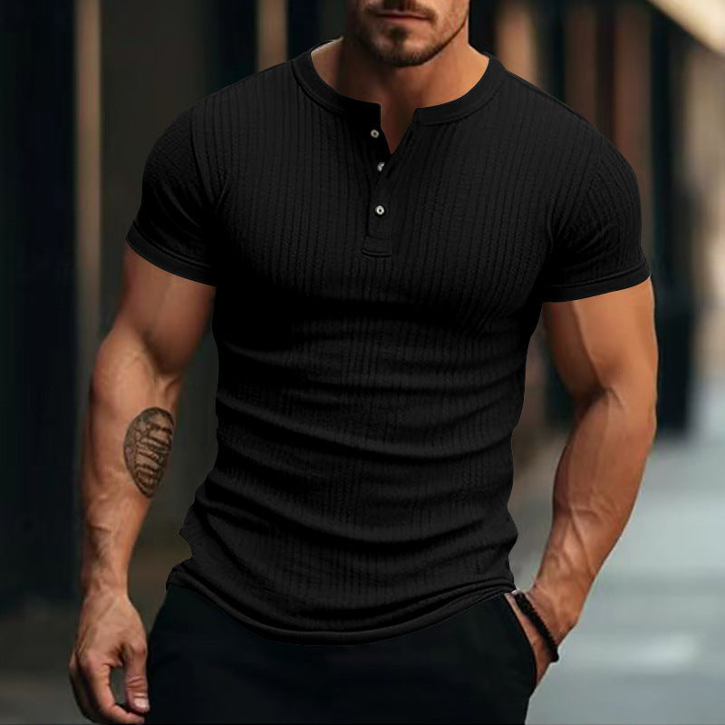 Herren Kurzarm Henley-T-Shirt mit strukturierter Oberfläche R&B
