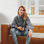 Damen modischer Pullover mit Perlendetails und ballonförmigen Ärmeln R&B