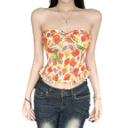 Damen Bustier-Top mit floralem Glitzerdesign und Rüschensaum R&B