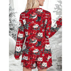 Damen Lustiges Weihnachts-Pyjama-Set mit Katzenmotiv R&B