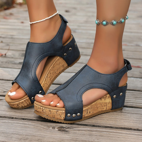 Damen Keil-Sandalen mit modischem Korkdesign und verstellbarem Riemen R&B