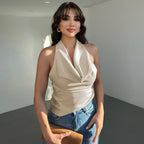 Damen Elegantes O-Back Top mit bindender Kapuze R&B