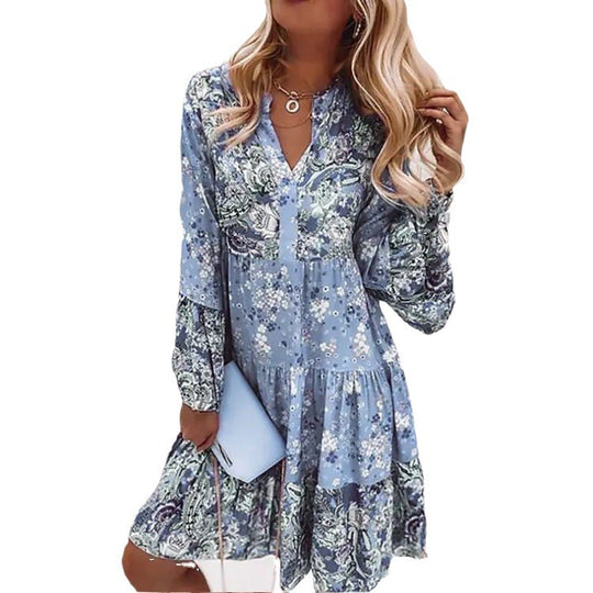 Damen Sommerkleid mit floralen Mustern und schwingendem Rock R&B