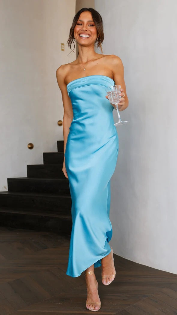 R&B | Satin hohles rückenfreies Schlauchtop-Kleid