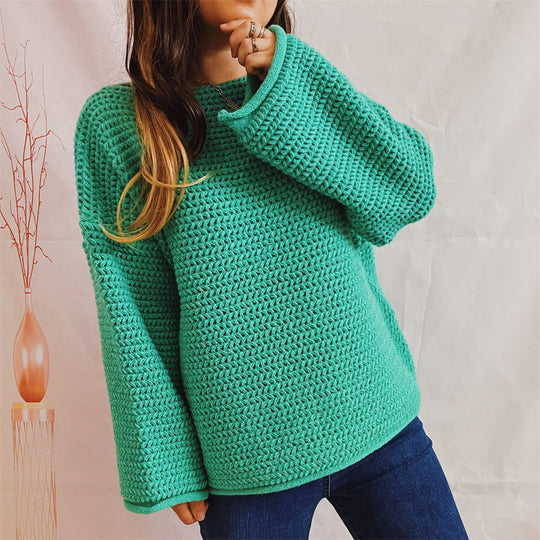 Damen Grobstrickpullover mit weitem Schnitt und lässigen Ärmeln R&B