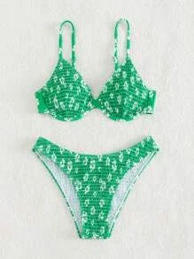 Damen Hochgeschnittener Bikini mit gepolstertem Oberteil und verstellbaren Trägern R&B