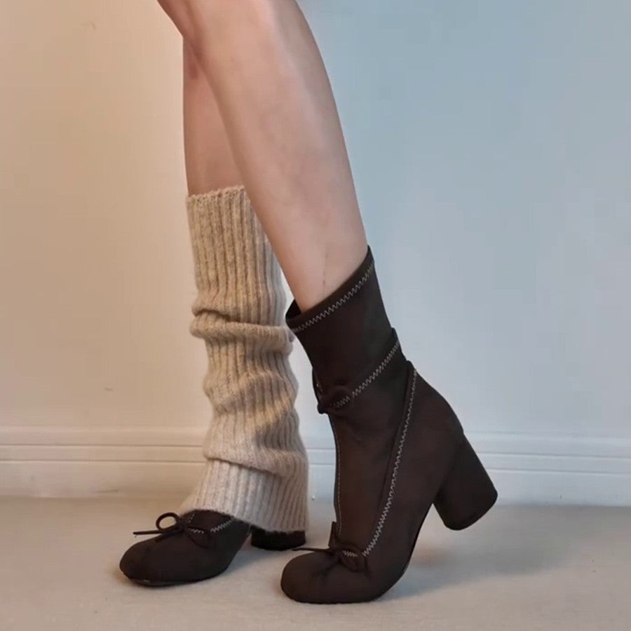 Damen eleganter Stiefel mit kunstvollem Zugband und bequemem Blockabsatz R&B