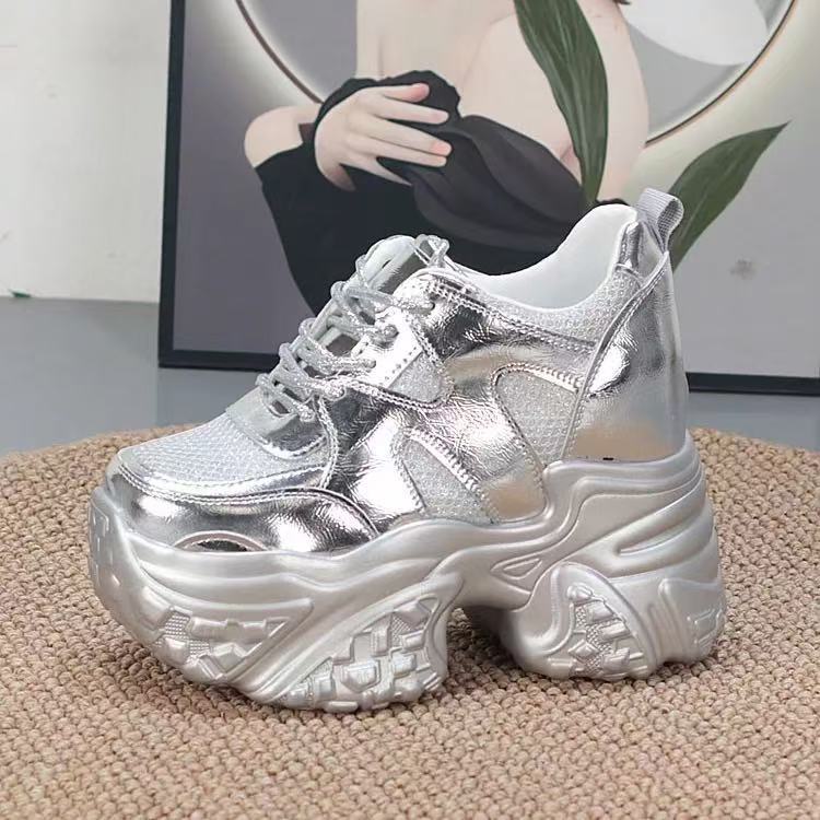 Damen modische Chunky Sneakers mit hoher Plateausohle und atmungsaktivem Mesh-