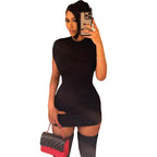 Damen Figurschmeichelndes Mini-Kleid mit schulterfreien Ärmeln und legere Passform R&B