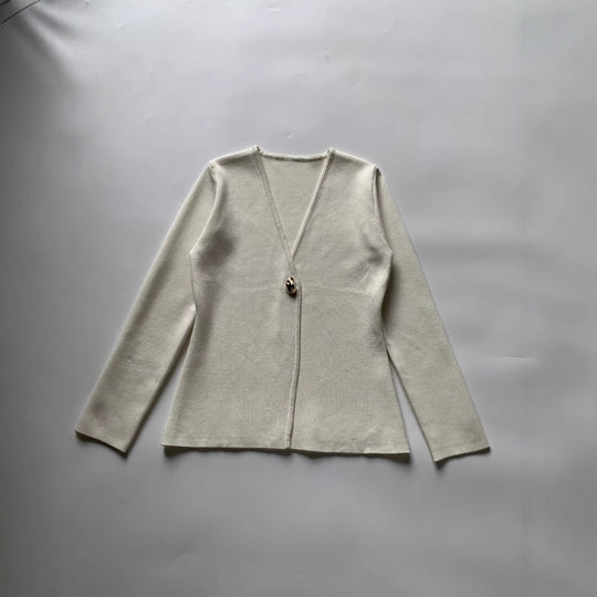 Damen lässiger V-Ausschnitt Cardigan mit dekorativem Knopf R&B