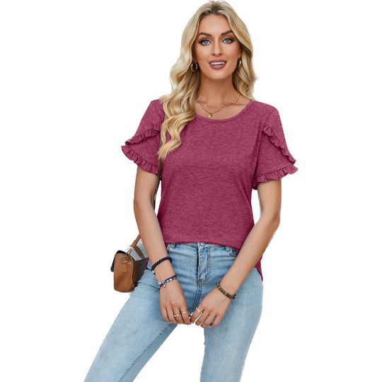 Damen lässiges T-Shirt mit Rüschendetails R&B