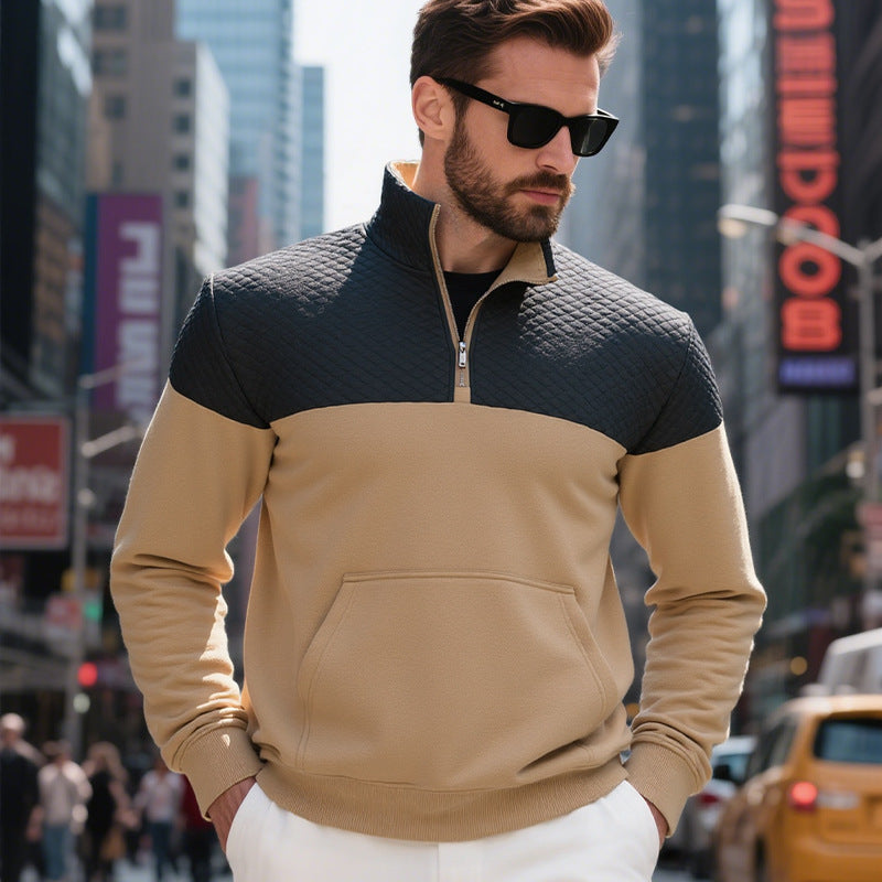 Herren modischer Sweatshirt mit hohem Kragen und zwei Taschen R&B