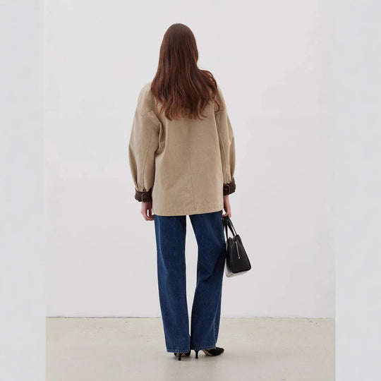 Damen Übergroße Baumwolljacke mit kontrastierendem Kragen R&B