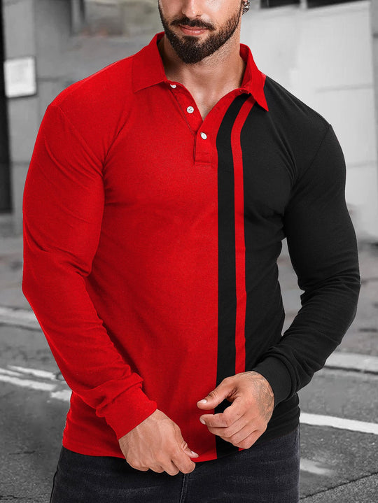 Herren Langarm-Polohemd mit modernem Farbblockdesign R&B