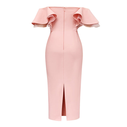 Damen Elegantes Midi-Kleid mit voluminösen Rüschensäumen R&B