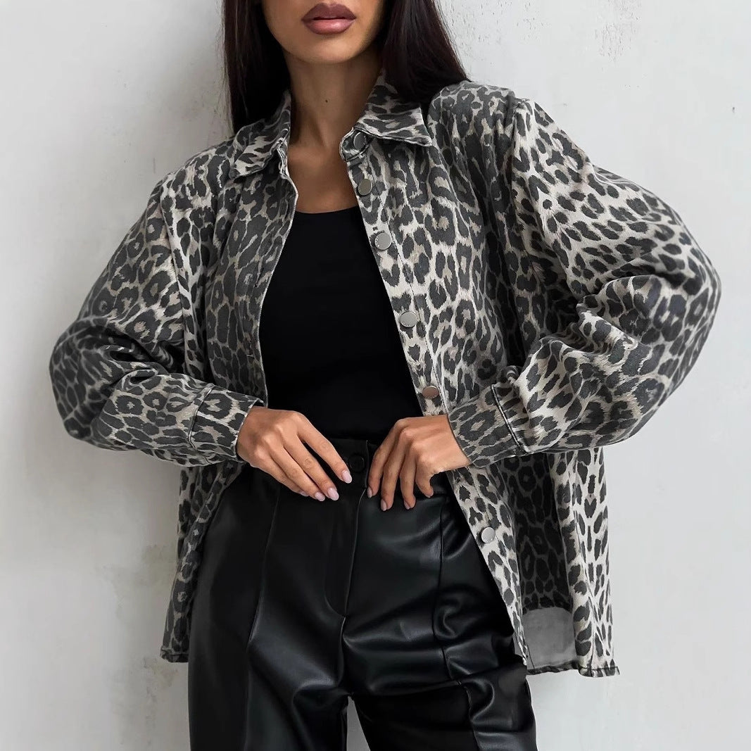 Damen Oversized Jeansjacke mit setzen Leo-Muster R&B