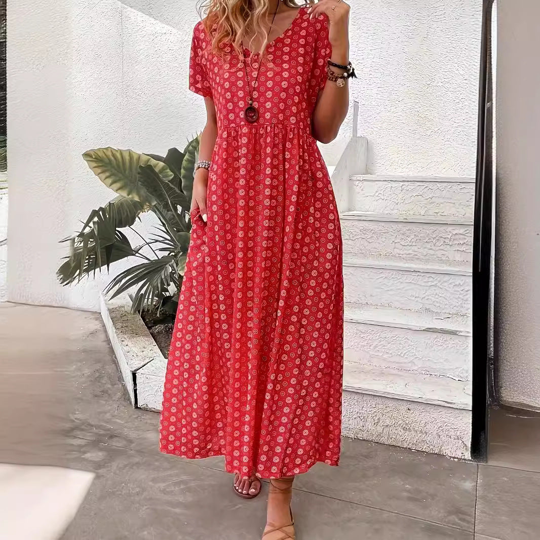 Damen Maxikleid mit handgearbeitetem Blumenmuster und praktischen Seitentaschen R&B