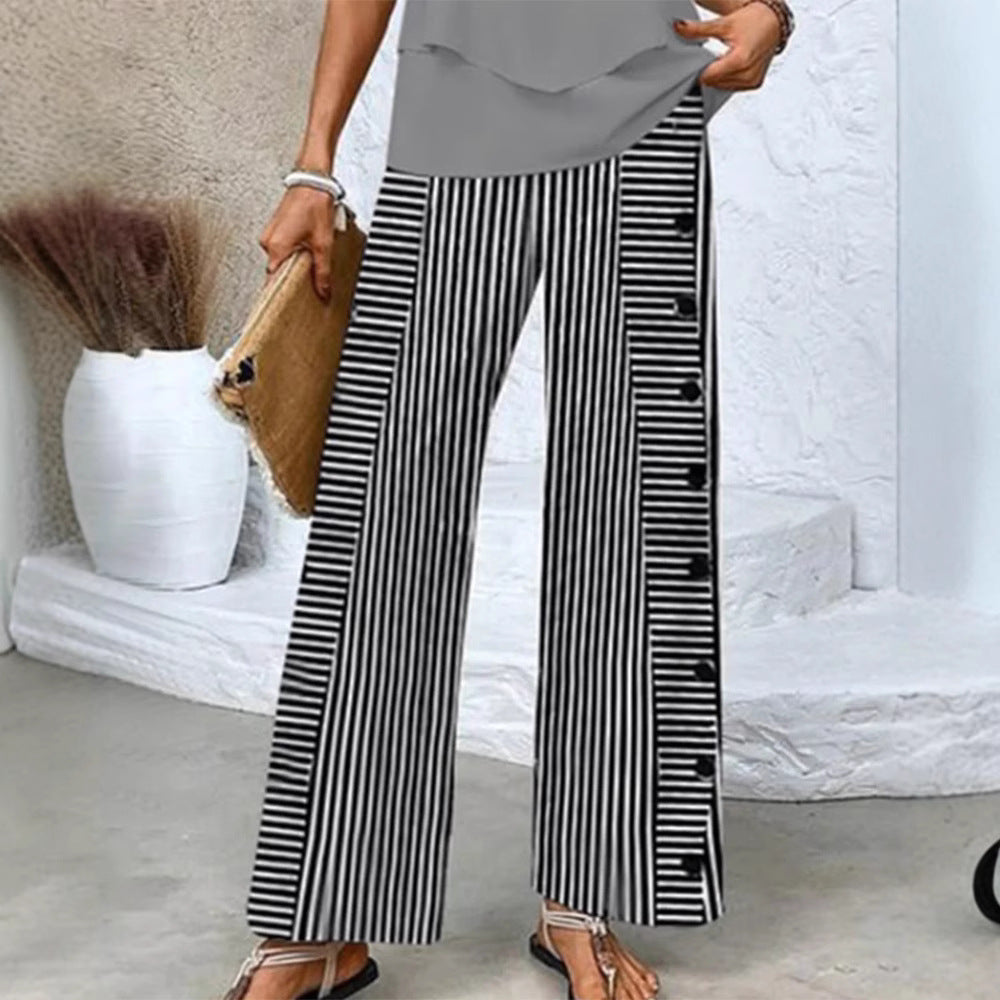 Damen nan weite Palazzo-Hose mit vertikaler Nadelstreifen-Optik und seitlicher Knopfleiste R&B