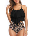 Damen Sportliches Tankini-Set mit fransigem Oberteil und hohem Bund R&B