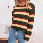 Damen gemusterter Strickpullover mit breiten Streifen und lässigem Schnitt R&B