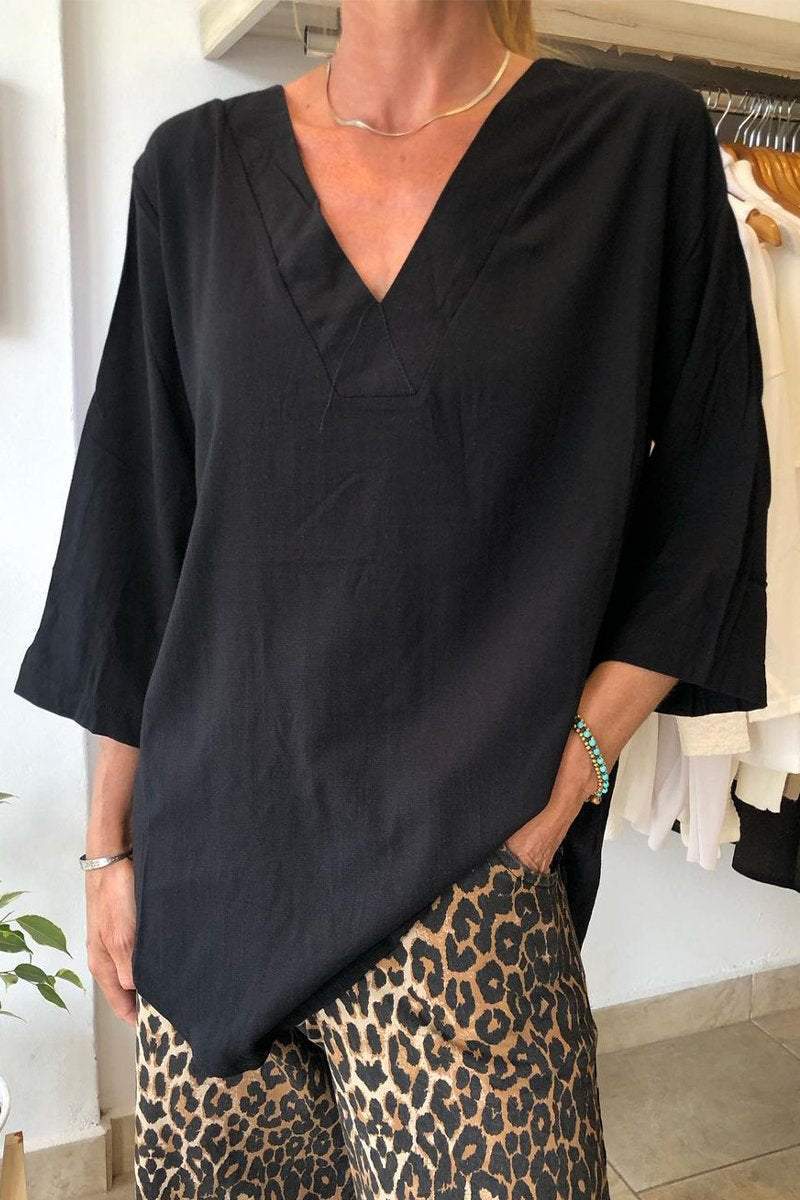 Damen Bluse mit dezentem V-Ausschnitt aus leichtem Stoff R&B