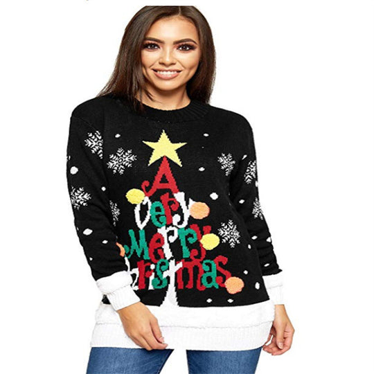 Damen Weihnachtspullover mit festlichem Design und großem Motiv R&B