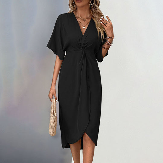 Damen Wickelkleid mit elegantem V-Ausschnitt und voluminösen Ärmeln R&B