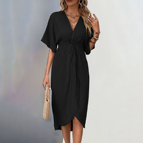 Damen Wickelkleid mit elegantem V-Ausschnitt und voluminösen Ärmeln R&B