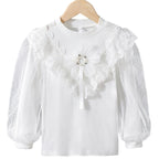 Mädchen Langarmshirt mit elegantem Tüllbesatz und Blumendekor R&B