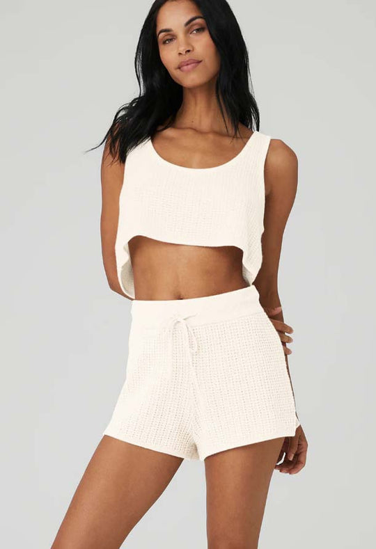Damen lässiges Crop-Top und Shorts Set aus atmungsaktiver Baumwolle R&B